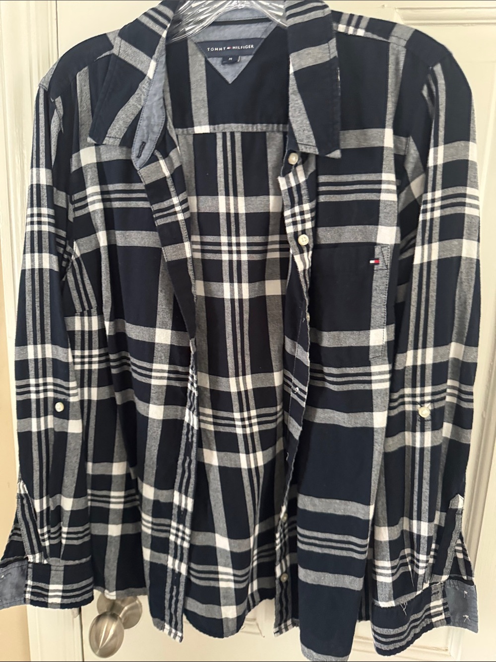 Tommy Hilfiger womens Plaid Button Down in Black & White Size Medium Like New